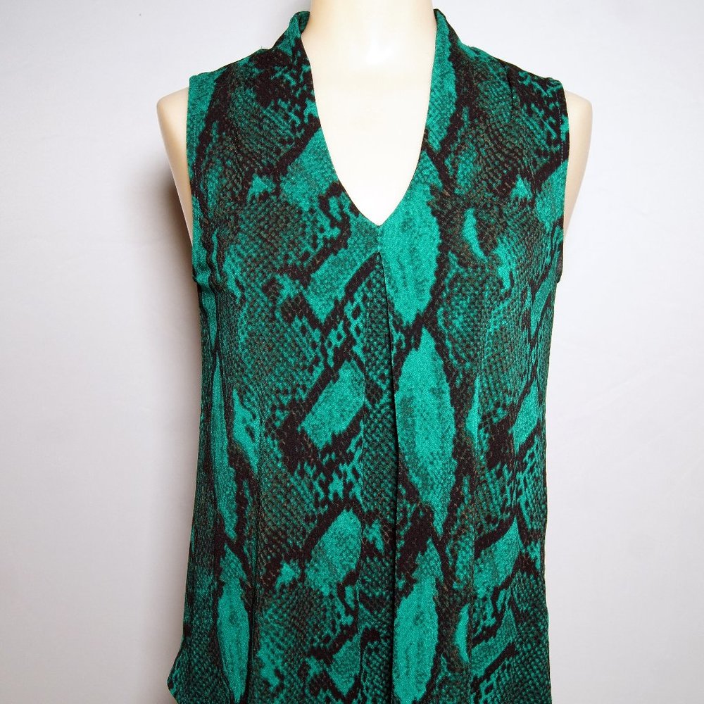 Worthington Womens V-Neck Sleeveless Blouse, Green/black, XS